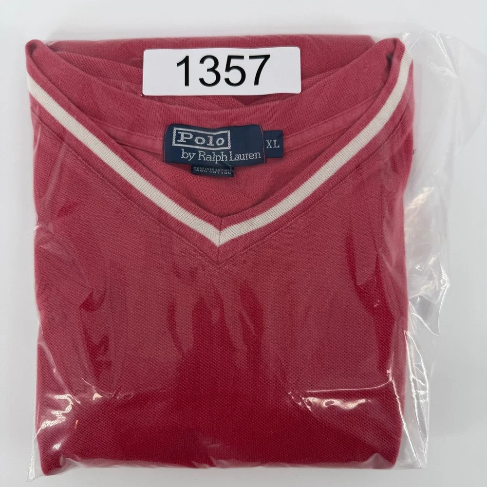 Polo Ralph Lauren Men's XL Red V-Neck Polo Shirt Embroidered Pony Classic Casual